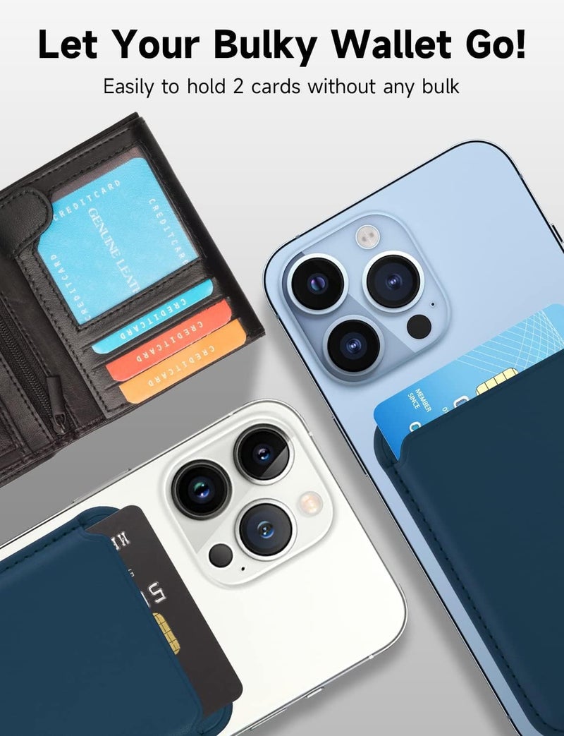 CONTACTS محفظة بطاقات مغناطيسية فاخرة مصنوعة من الجلد الصناعي للرجال والنساء مصممة لتكون متوافقة مع ماغسيف لأجهزة آيفون 16، آيفون 15، آيفون 14، آيفون 13، آيفون 12 (أزرق داكن) - Image 5