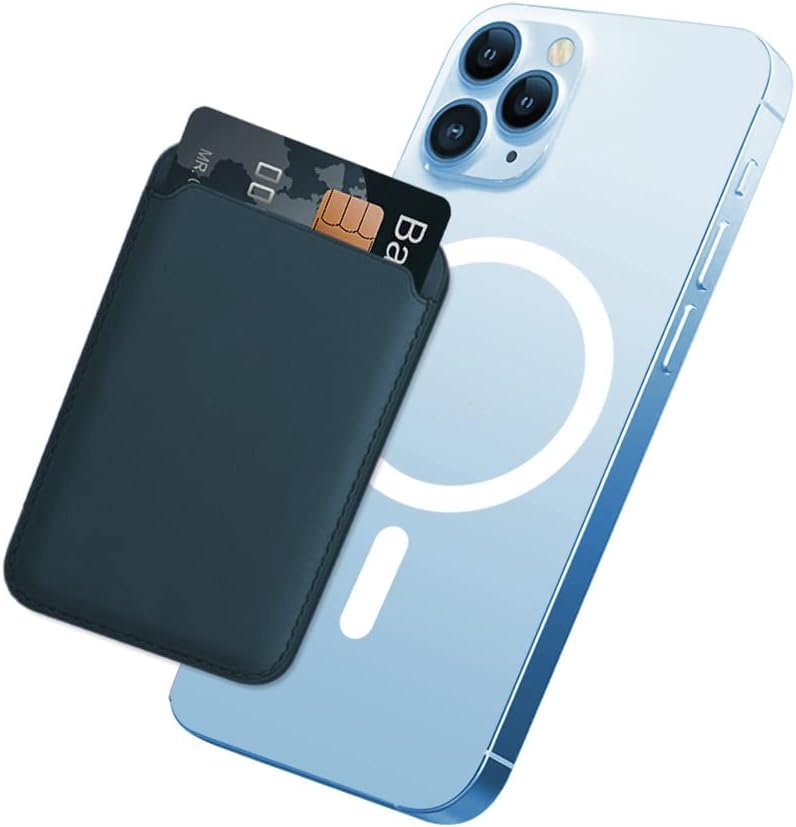 CONTACTS محفظة بطاقات مغناطيسية فاخرة مصنوعة من الجلد الصناعي للرجال والنساء مصممة لتكون متوافقة مع ماغسيف لأجهزة آيفون 16، آيفون 15، آيفون 14، آيفون 13، آيفون 12 (أزرق داكن) - Image 1