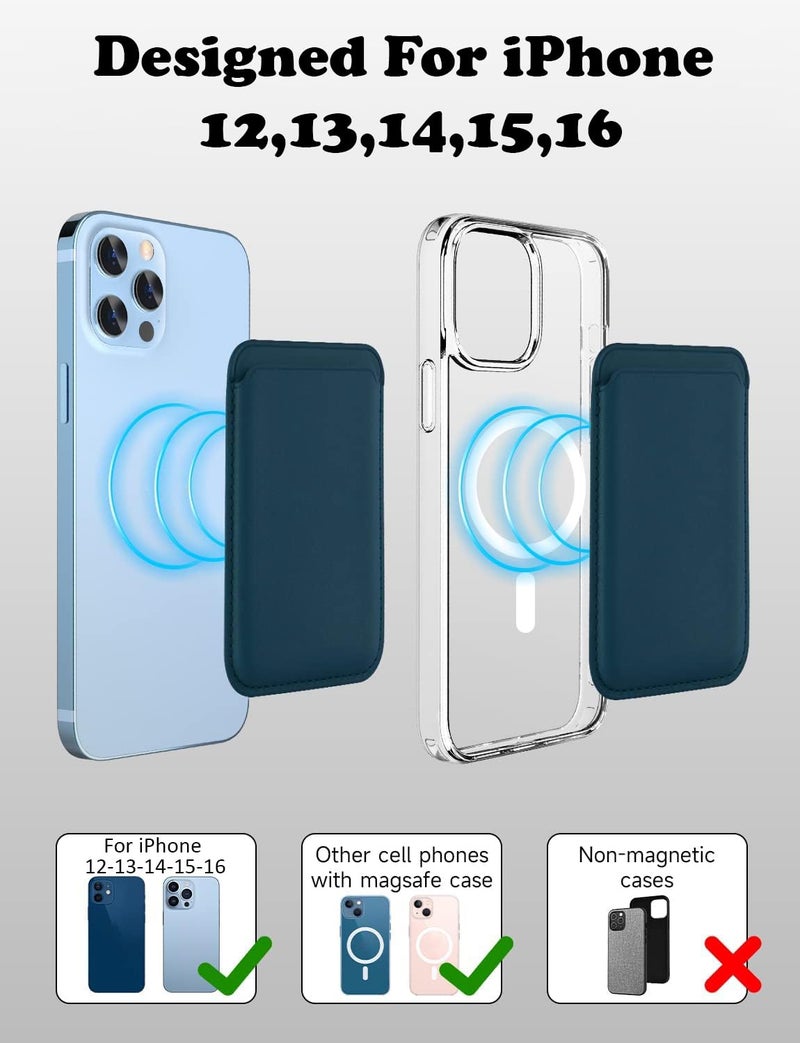 CONTACTS محفظة بطاقات مغناطيسية فاخرة مصنوعة من الجلد الصناعي للرجال والنساء مصممة لتكون متوافقة مع ماغسيف لأجهزة آيفون 16، آيفون 15، آيفون 14، آيفون 13، آيفون 12 (أزرق داكن) - Image 2