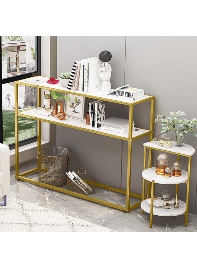 YINZUO Console,Coffee, and Side with White Marble and Gold Metal Frame – Stylish Living Room Center for Home and Office, Enterway,Front Sofa (Side Table) - Image 4