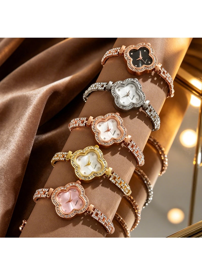 Bincoo 5 PCS Women Fashion Watch Set Metal Case Band Analog Wrist Watch Glittering Diamond Quartz Watch, Watch Bracelet - Image 1