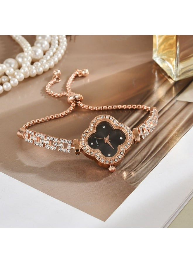 Bincoo 5 PCS Women Fashion Watch Set Metal Case Band Analog Wrist Watch Glittering Diamond Quartz Watch, Watch Bracelet - Image 4