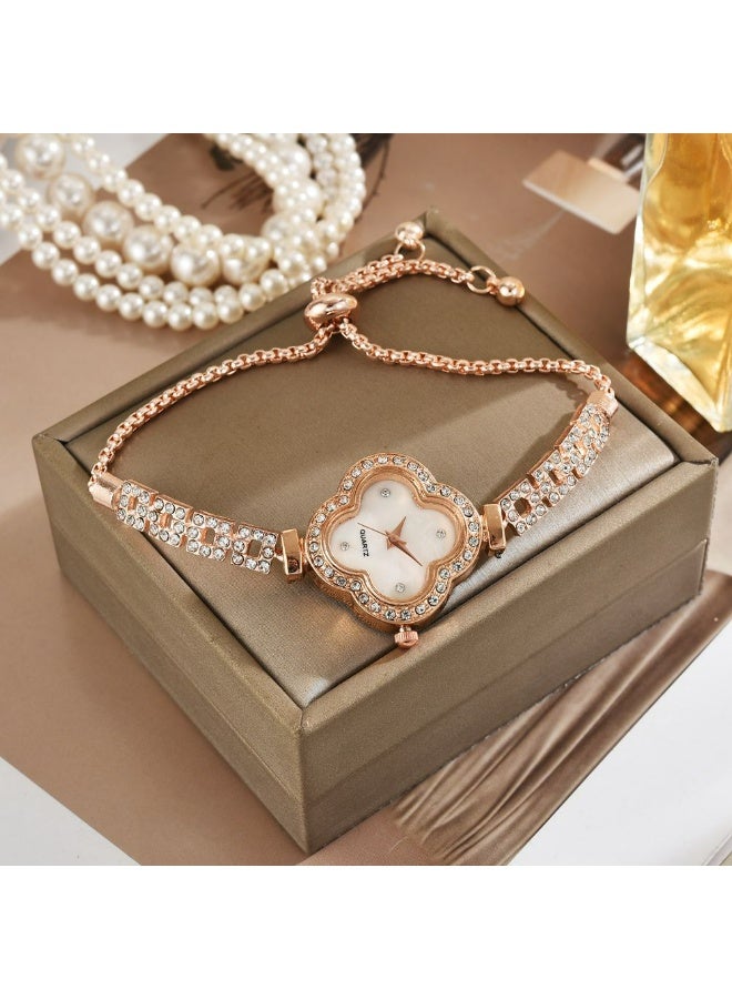 Bincoo 5 PCS Women Fashion Watch Set Metal Case Band Analog Wrist Watch Glittering Diamond Quartz Watch, Watch Bracelet - Image 2