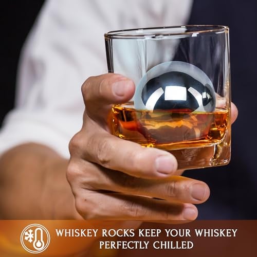 Frolk Gifts for Him - Men Dad Husband - 4 XL Stainless Steel Whisky Ice Balls, Special Tongs & Freezer Pouch in Luxury Gift Box for Whiskey Lovers! - Image 5