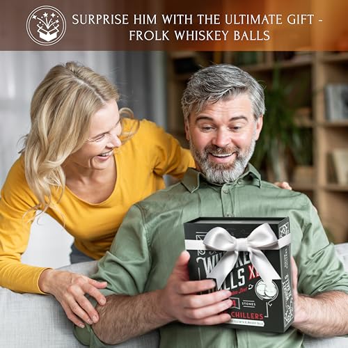 Frolk Gifts for Him - Men Dad Husband - 4 XL Stainless Steel Whisky Ice Balls, Special Tongs & Freezer Pouch in Luxury Gift Box for Whiskey Lovers! - Image 3