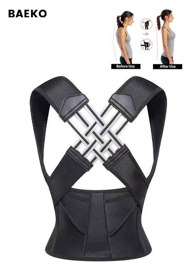 BAEKO Adjustable Posture Corrector Belt for Men & Women - Breathable Back Support Brace with Spinal Alignment, Gym & Office Use（L）  - Image 1