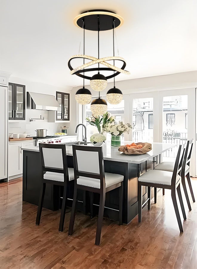 Creative personality modern minimalist black pendant lamp with 4 LED balls in the shape of glowing crossed rings Compatible with the living room and dining room black indoor lighting with a remote control - Image 3