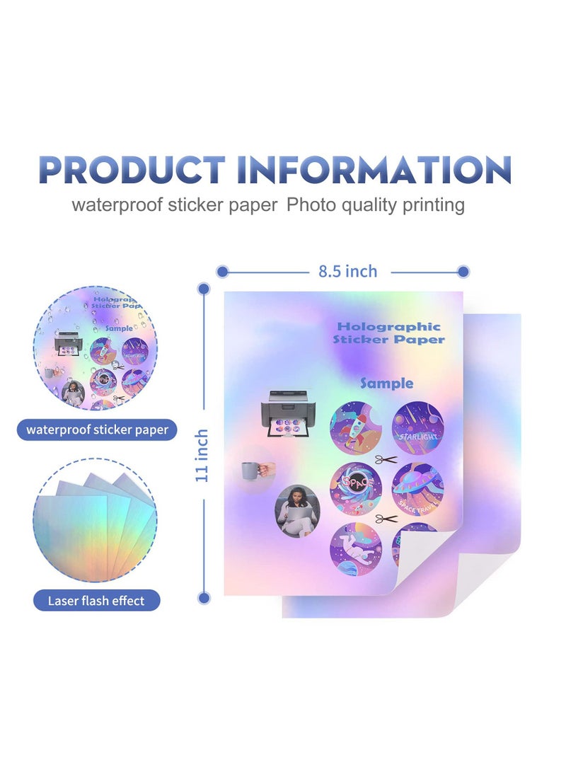 Excefore 22 Sheets Holographic Sticker Paper 8.5 x11 inch for Inkjet Printer & Laser US letter size Printable Vinyl Rainbow Adhesive Waterproof - Image 4