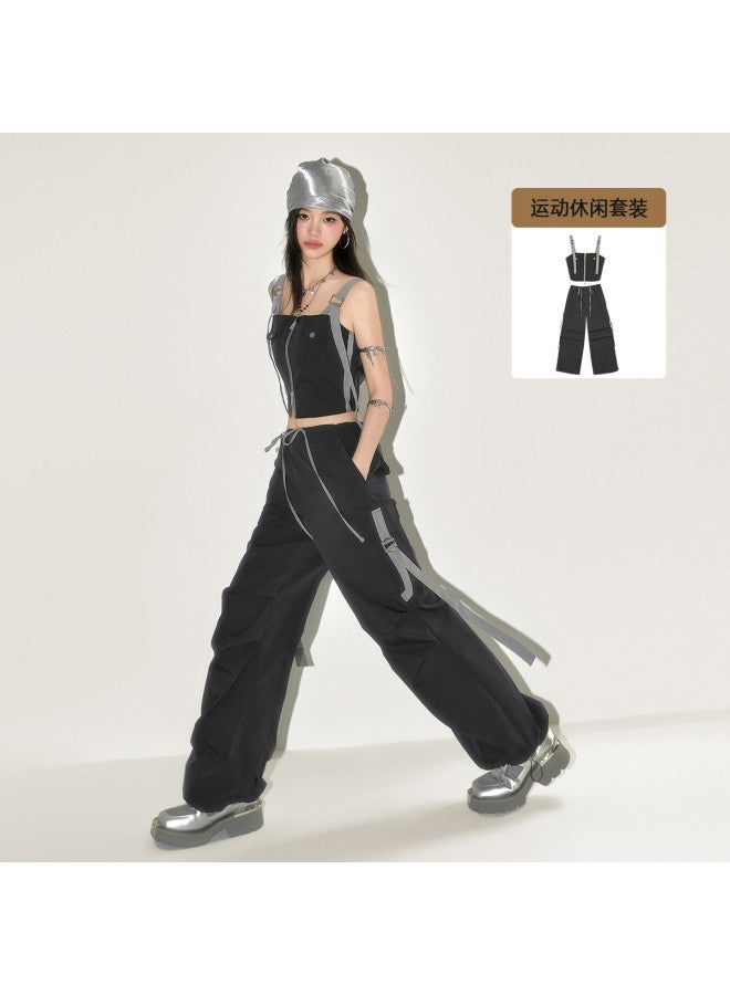 EPTISON Women's Fashion Set Summer Retro Cargo Tank Top With Drawstring Casual Pants Two-piece Outfit - Image 2