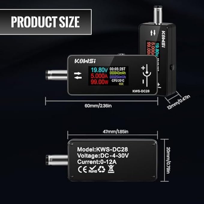 KOWSI Power Meter Testers 2 In 1 Dc Interface Tester With Color Screen Lcd Digital Multimeter 012A430V Dc Charging Voltage Current Meter Dc Charger Indicator For Electronic Devices - Image 3