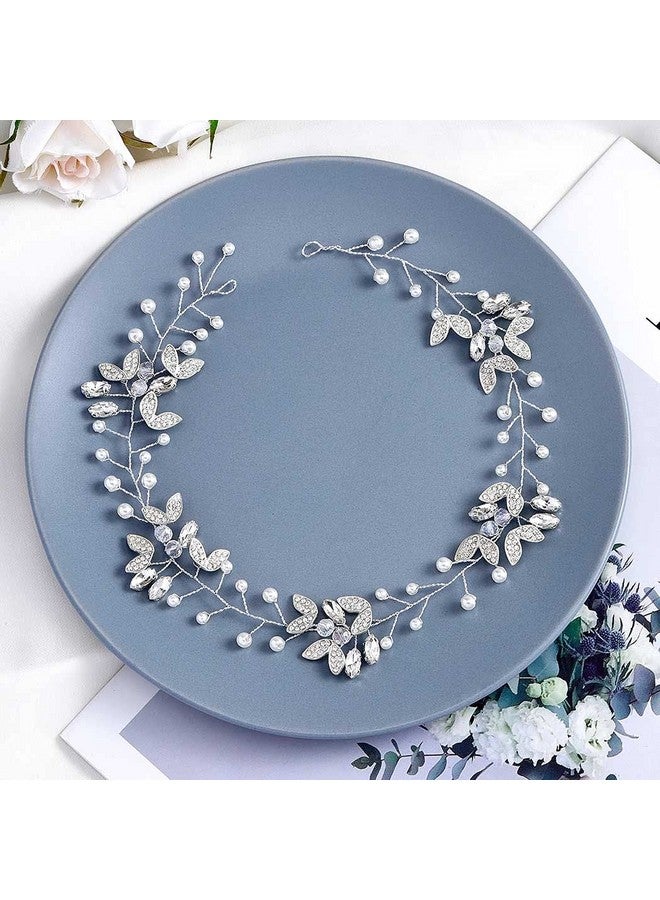 EASEDAILY Bride Wedding Hair Vine Silver Rhinestone Wedding Headpieces Pearl Bridal Hair Accessories For Women And Girls - Image 2