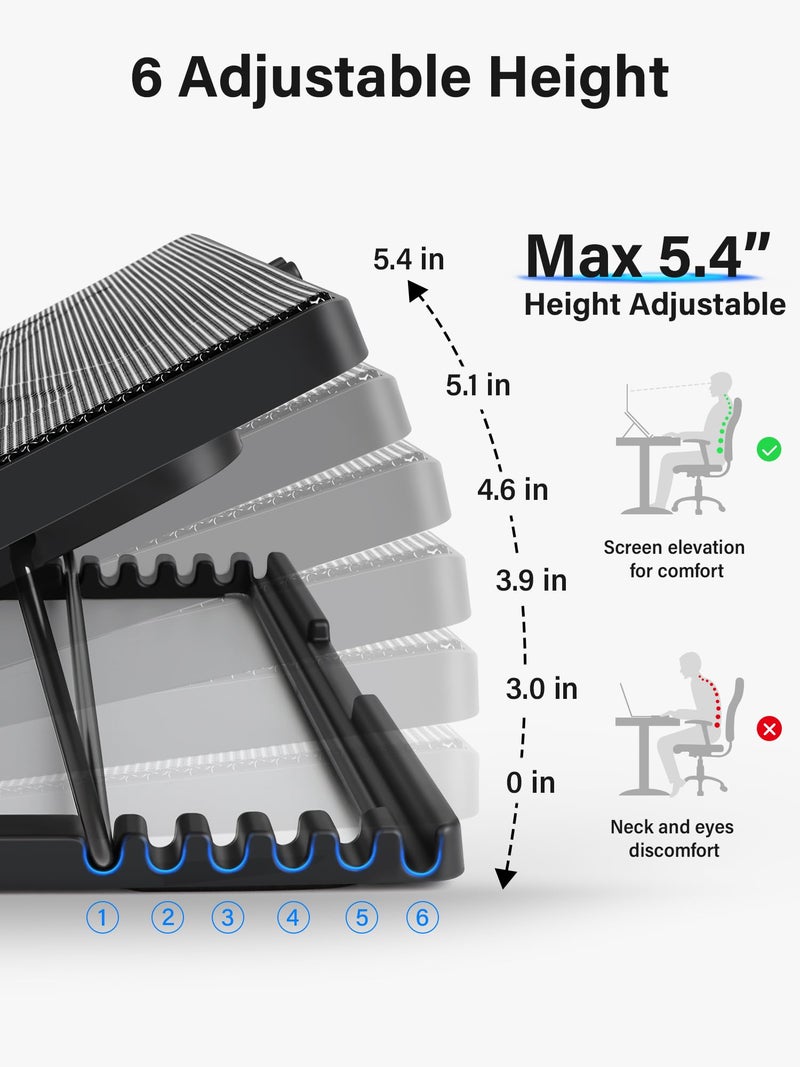 Kootek Laptop Cooling Pad, Laptop Cooler with 5 Quiet Fans for 12"-17" Computer PC Notebook Gaming Laptop Fan, Height Adjustable Laptop Cooling Stand Laptop Accessories, Blue - Image 3