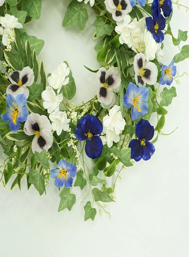 AMF0RESJ Artificial Spring Summer Wreath for Front Door with Pansy Flower,Lavender Morning Glory for Front Door Indoor Outdoor Farmhouse Home Wall Window Festival Wedding Decor, - Image 5