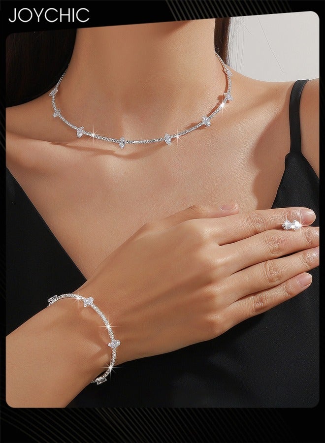 Joychic طقم مجوهرات نسائي مكون من 3 قطع، يتضمن سوار وأقراط ورقبة بتصميم هندسي من الزركون، أنيق وبسيط - Image 1