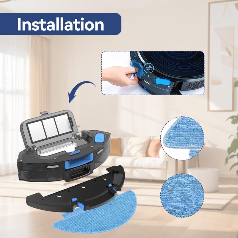 Verilux Verilux Vacuum Cleaner Accessories for ILIFE T10S Robot Vacuum Cleaner with 1 Main Brush 4 Side Brushes 2 Mop Cloth 2 Filters 2 Dust Collection Bags - Image 2