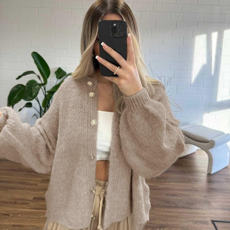 SeekMe Womens Cardigan Sweaters Casual Lightweight Long Sleeve Button Up Knit Oversized Fall Outwear (0006-Khaki-L) - Image 2