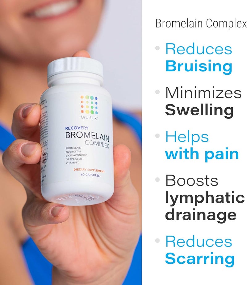 Bruizex Bromelain  Quercetin Recovery Complex I Post Surgery Recovery I Bruising Swelling Relief Lymphatic Drainage I Post 360 lipo BBL Liposuction Tummy Tuck I Non GMO 60 caps - Image 2