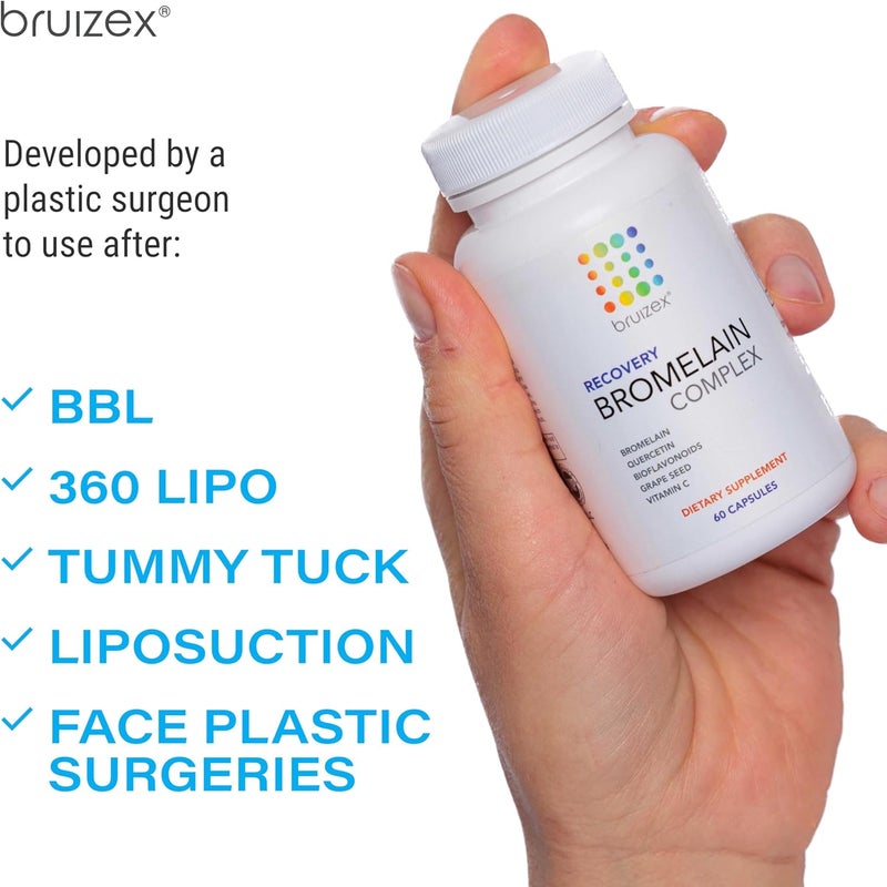 Bruizex Bromelain  Quercetin Recovery Complex I Post Surgery Recovery I Bruising Swelling Relief Lymphatic Drainage I Post 360 lipo BBL Liposuction Tummy Tuck I Non GMO 60 caps - Image 4