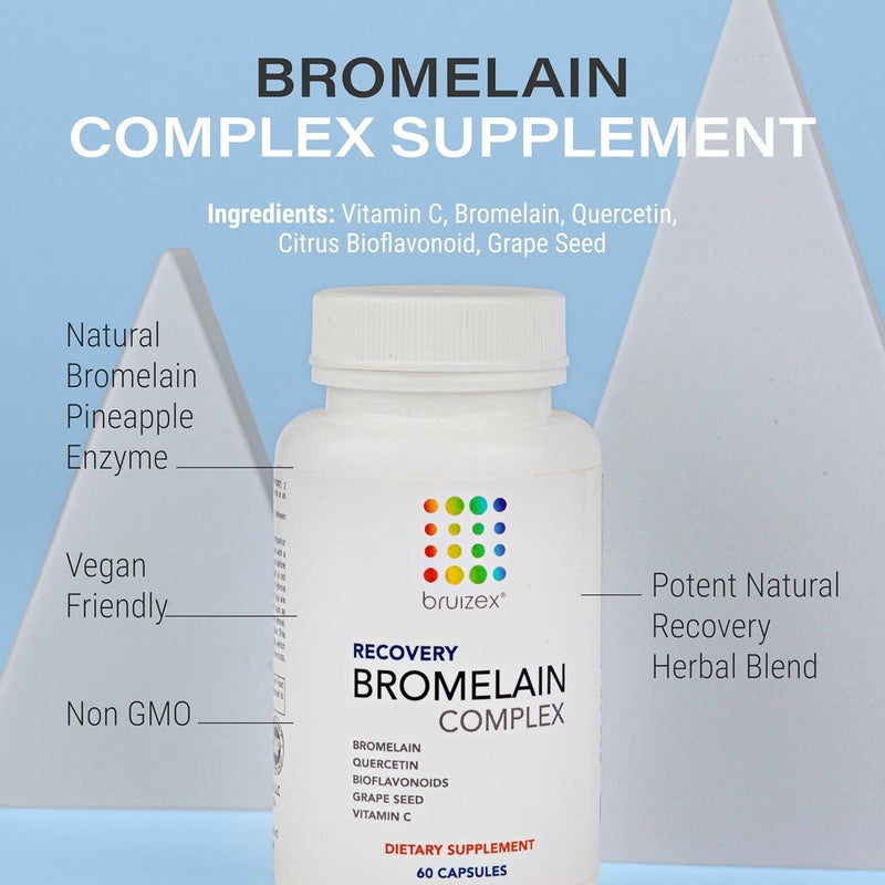 Bruizex Bromelain  Quercetin Recovery Complex I Post Surgery Recovery I Bruising Swelling Relief Lymphatic Drainage I Post 360 lipo BBL Liposuction Tummy Tuck I Non GMO 60 caps - Image 3
