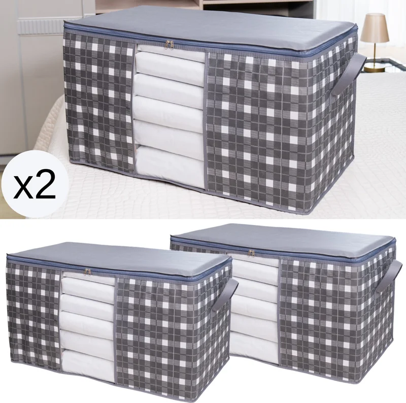 ناكاريف 4 Pieces Large Size Window Square Patterned Plaid Gray Pillow Quilt Organizer Bag Set 75X40X40 cm