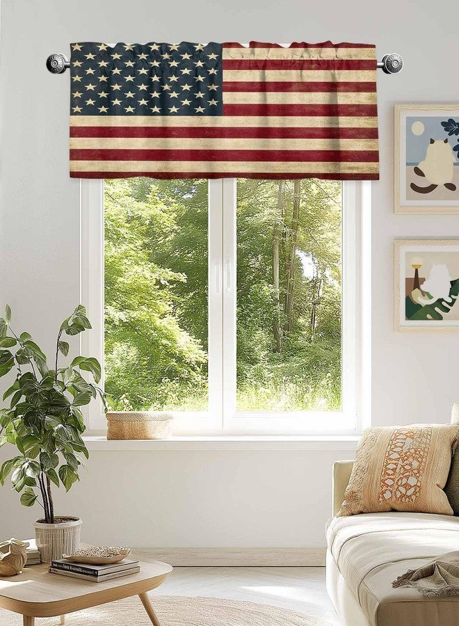 Litter Star Window Valance Independence Day Rod Pocket Short Curtain Panels Vintage American Flag Kitchen Valances Curtains, Patriotic Stars and Stripes Window Treatments Drapes for Living Room Bedroom Decor - Image 3