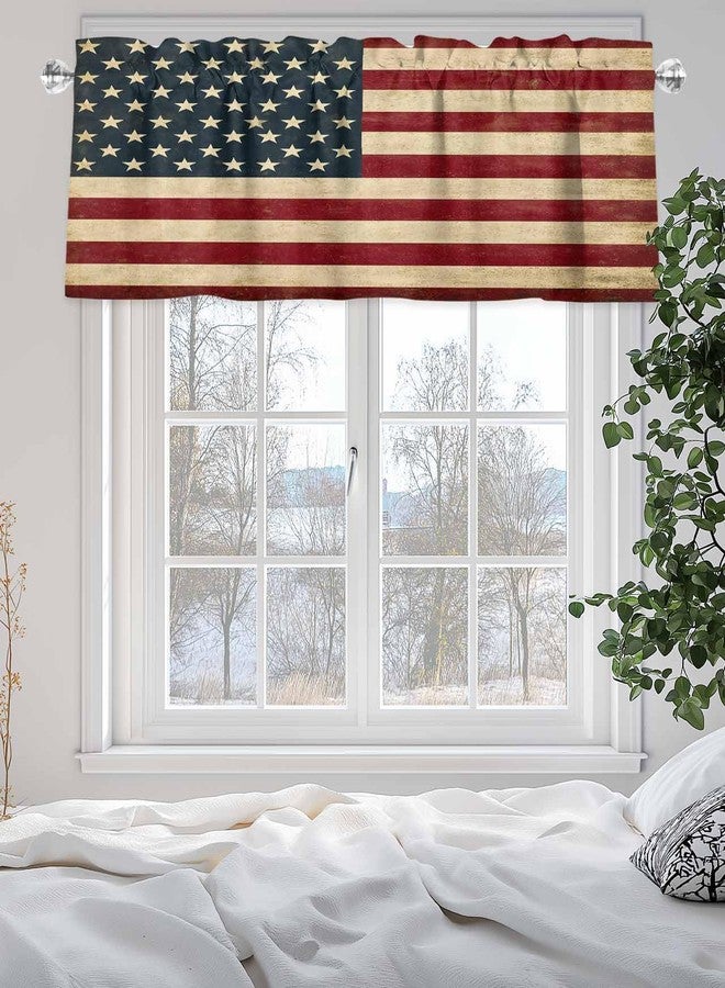 Litter Star Window Valance Independence Day Rod Pocket Short Curtain Panels Vintage American Flag Kitchen Valances Curtains, Patriotic Stars and Stripes Window Treatments Drapes for Living Room Bedroom Decor - Image 5