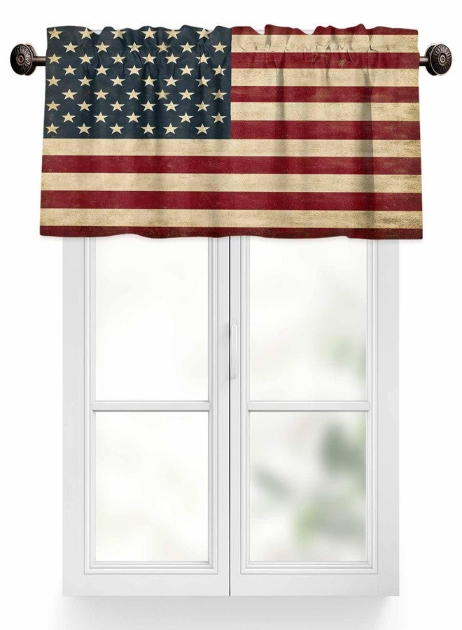 Litter Star Window Valance Independence Day Rod Pocket Short Curtain Panels Vintage American Flag Kitchen Valances Curtains, Patriotic Stars and Stripes Window Treatments Drapes for Living Room Bedroom Decor - Image 1