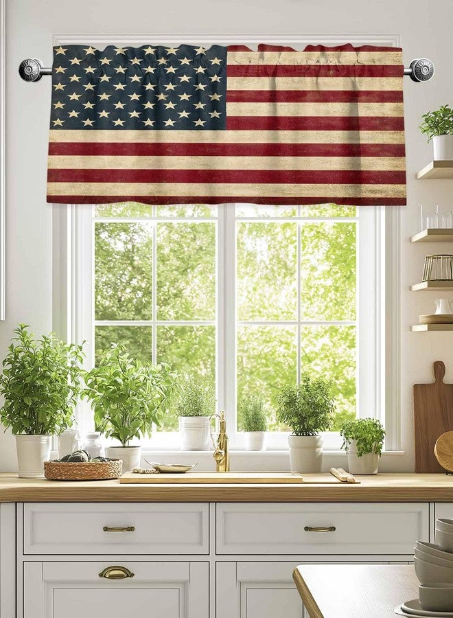 Litter Star Window Valance Independence Day Rod Pocket Short Curtain Panels Vintage American Flag Kitchen Valances Curtains, Patriotic Stars and Stripes Window Treatments Drapes for Living Room Bedroom Decor - Image 2