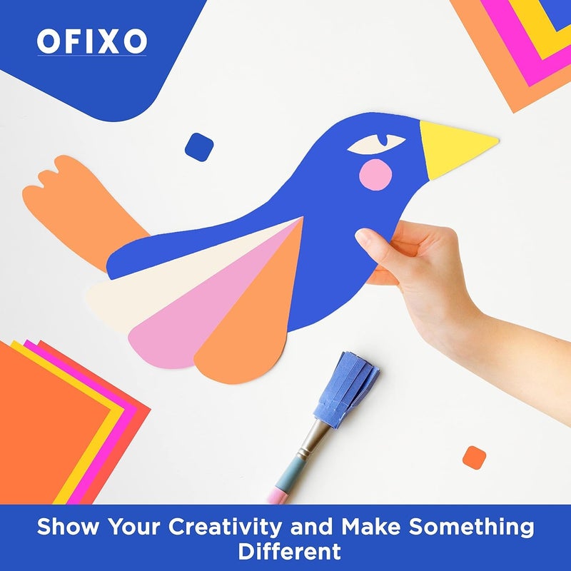 OFIXO (عبوة من 50 ورقة) أوراق طباعة ملونة / ورق فنون وحرف / أوراق A4 مزدوجة الجوانب مختلطة الألوان (متنوعة) 10 ألوان × 5 ورقات لكل لون) لأعمال الفن والحرف - Image 4