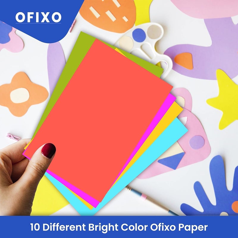 OFIXO (عبوة من 50 ورقة) أوراق طباعة ملونة / ورق فنون وحرف / أوراق A4 مزدوجة الجوانب مختلطة الألوان (متنوعة) 10 ألوان × 5 ورقات لكل لون) لأعمال الفن والحرف - Image 3