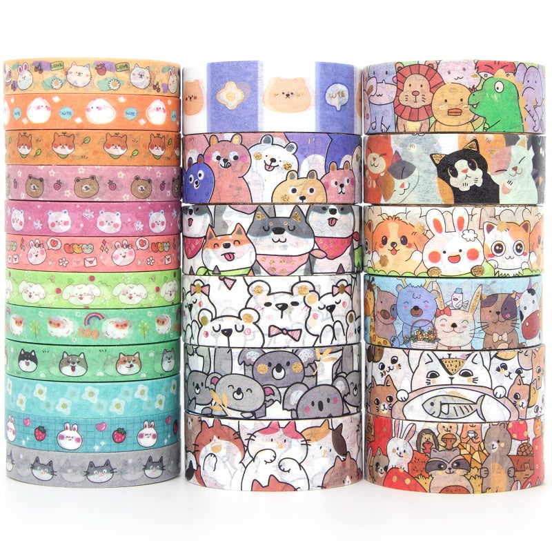 WAPETASHI Cute Washi Tape Set - 24 Rolls Kawaii Animals Gold Foil Decorative Masking Tape for Journaling, Scrapbooking, Kids DIY Crafts, Aesthetic Supplies, Planners, Bullet Journal - Image 1