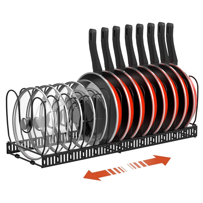 Housolution Pot and Pan Organizer Rack for Cabinet Expandable Pot Lid Organizer Holder with 14 Adjustable Dividers Fully Expanded Size 2283 W x 709 D x 709 H Black
