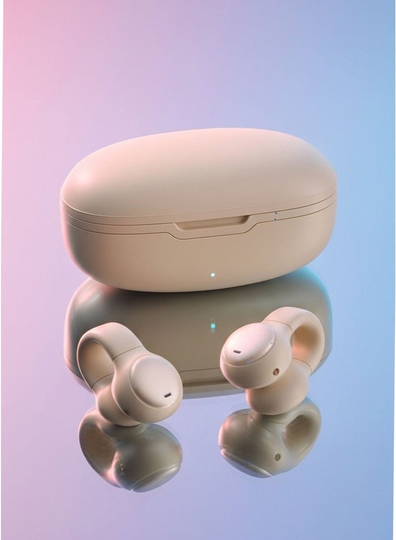 VA29 Wireless Ear Clip Earbuds, Open Ear Bluetooth Headphones, Lightweight & Comfortable, Bone Conduction Technology, Light Beige Color, Hearing Protection, 4-5 Hours Continuous Playtime, Soft Silicone Material - Image 4
