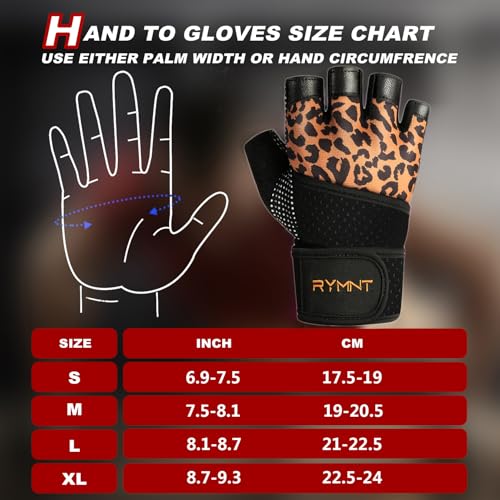 RYMNT Workout Gloves with Weight Lifting Wrist Wrap,Vented Cushioned Palm & Extra Grip for Men Women Gym,Weightlifting,Fitness Training,Fitness,Exercise,WODs,Pullups.Leopard-Small - Image 3