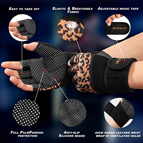 RYMNT Workout Gloves with Weight Lifting Wrist Wrap,Vented Cushioned Palm & Extra Grip for Men Women Gym,Weightlifting,Fitness Training,Fitness,Exercise,WODs,Pullups.Leopard-Small - Image 2