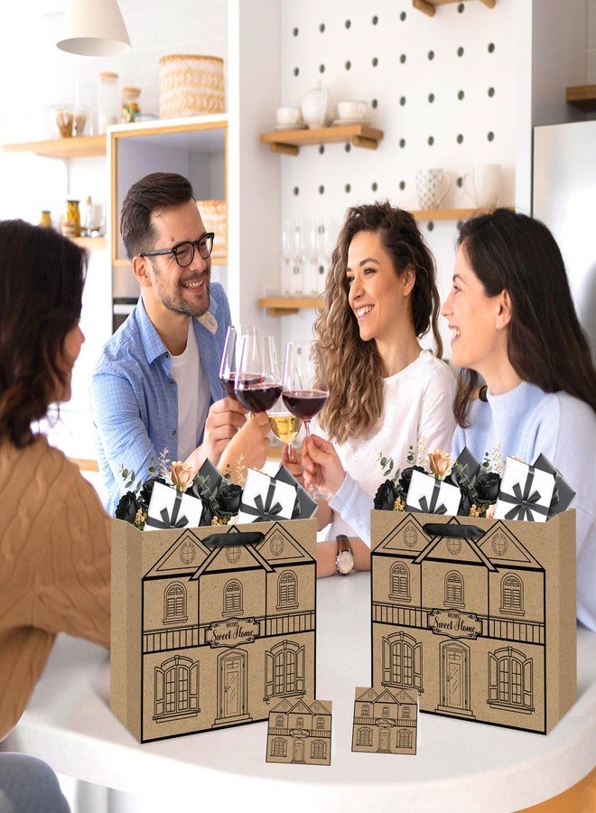 مجموعة أكياس هدايا لتدفئة المنزل، على شكل منزل، حقيبة تغليف هدايا "المنزل الحلو" مع ورق مناديل وبطاقات تهنئة، زينة للرجال والنساء والأصدقاء، ورق كرافت، هدايا تدفئة جديدة، ورق تغليف، لوازم هدايا - Image 4