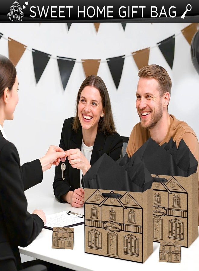 مجموعة أكياس هدايا لتدفئة المنزل، على شكل منزل، حقيبة تغليف هدايا "المنزل الحلو" مع ورق مناديل وبطاقات تهنئة، زينة للرجال والنساء والأصدقاء، ورق كرافت، هدايا تدفئة جديدة، ورق تغليف، لوازم هدايا - Image 5