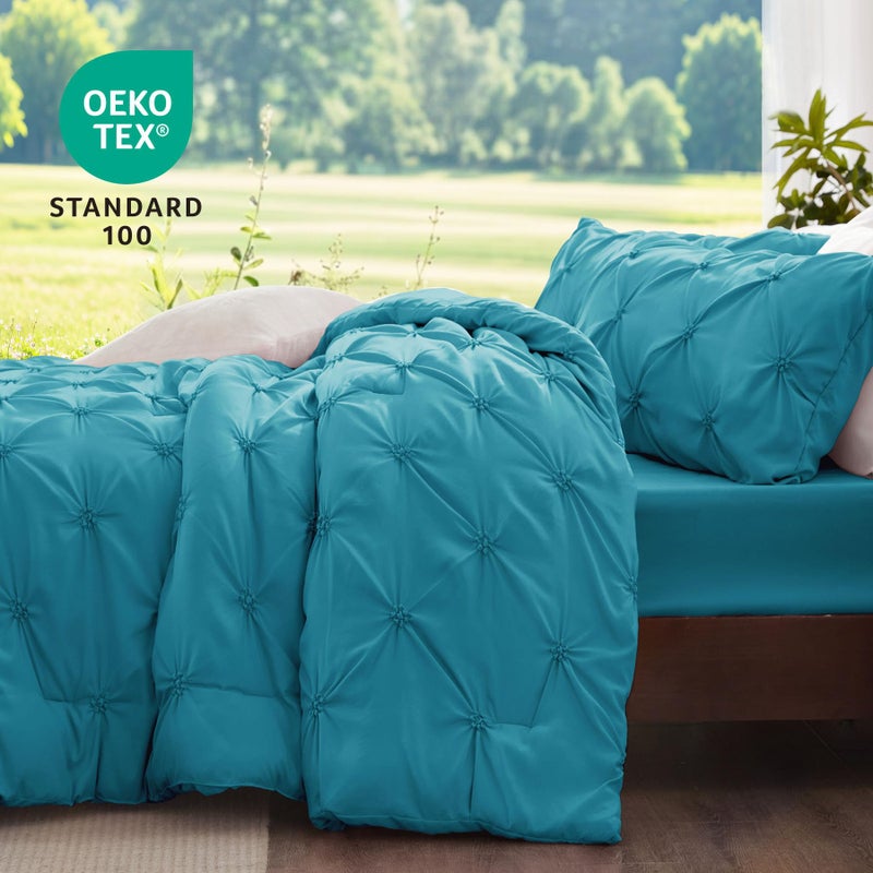 BEDELITE Teal King Size Comforter Set - 3 Pieces Boho Pintuck Bedding Comforter Sets, Lightweight Soft & Warm King Bedding Set with 2 Pillowcases for All Season - Image 3