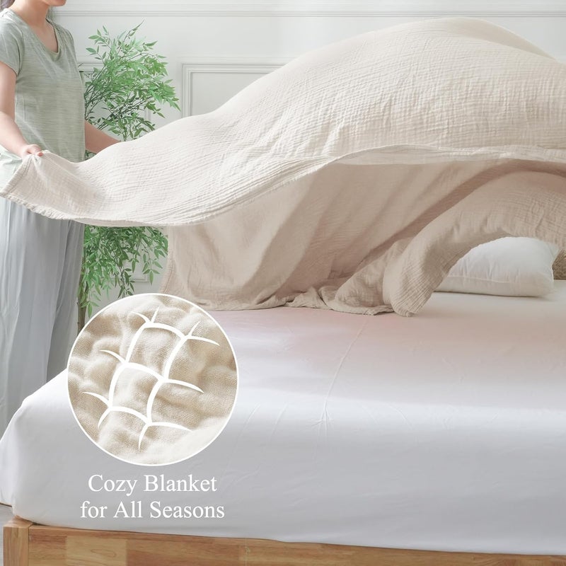 David's Home Soft Cooling Muslin Blanket Queen Size (230cm x 230cm), 60% Rayon Derived from Bamboo 40% Cotton, Breathable Lightweight Cool Blanket for Hot Sleepers, 4-Layer Cozy Gauze for Bed, Light Tan - Image 5