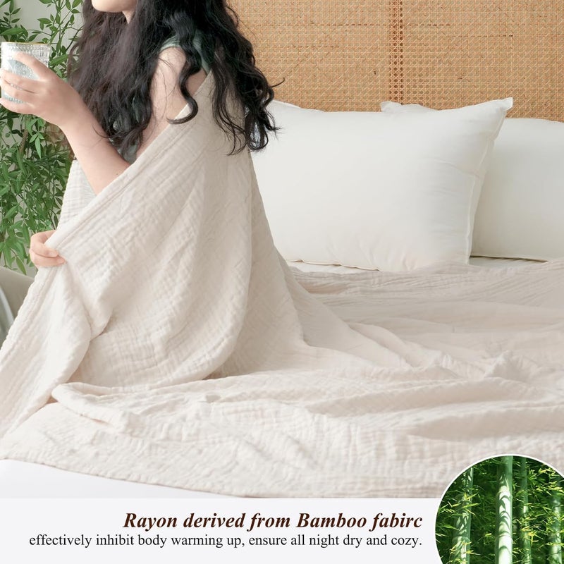 David's Home Soft Cooling Muslin Blanket Queen Size (230cm x 230cm), 60% Rayon Derived from Bamboo 40% Cotton, Breathable Lightweight Cool Blanket for Hot Sleepers, 4-Layer Cozy Gauze for Bed, Light Tan - Image 3