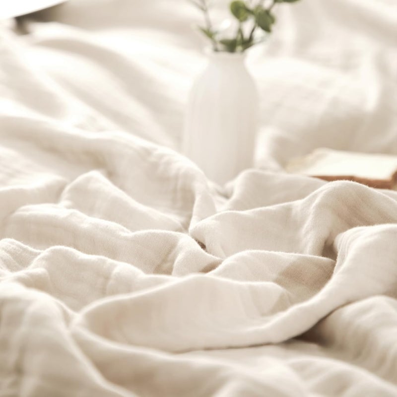 David's Home Soft Cooling Muslin Blanket Queen Size (230cm x 230cm), 60% Rayon Derived from Bamboo 40% Cotton, Breathable Lightweight Cool Blanket for Hot Sleepers, 4-Layer Cozy Gauze for Bed, Light Tan - Image 1