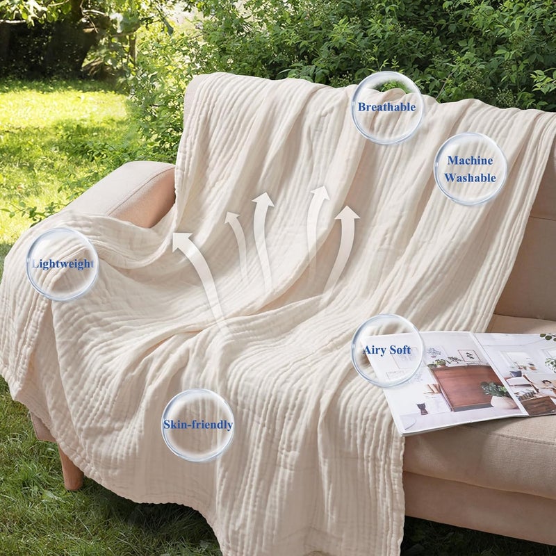David's Home Soft Cooling Muslin Blanket Queen Size (230cm x 230cm), 60% Rayon Derived from Bamboo 40% Cotton, Breathable Lightweight Cool Blanket for Hot Sleepers, 4-Layer Cozy Gauze for Bed, Light Tan - Image 2
