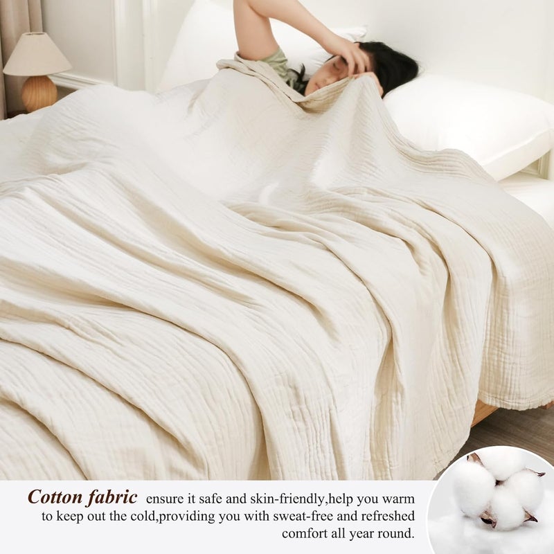 David's Home Soft Cooling Muslin Blanket Queen Size (230cm x 230cm), 60% Rayon Derived from Bamboo 40% Cotton, Breathable Lightweight Cool Blanket for Hot Sleepers, 4-Layer Cozy Gauze for Bed, Light Tan - Image 4