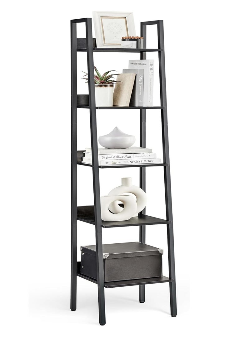 SHOELAY Bookshelf, 5-Tier Narrow Bookcase, Ladder Shelf for Home Office, Living Room, Bedroom, Kitchen, Ebony Black and Ink Black - Image 1