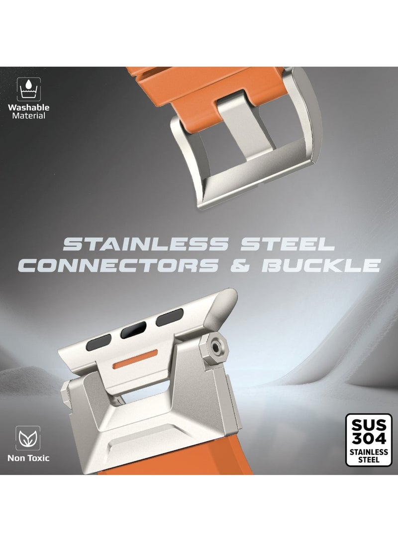 PROMATE Stylish Mechanical and Sporty Design Apple Watch Band with Flexible Multi-Hole Strap and Premium FKM Fluoro-Rubber, Universal Compatibility with All Apple Watch Sizes and Series, Long-Lasting Durability- SilicaBand-Pro Orange - Image 3