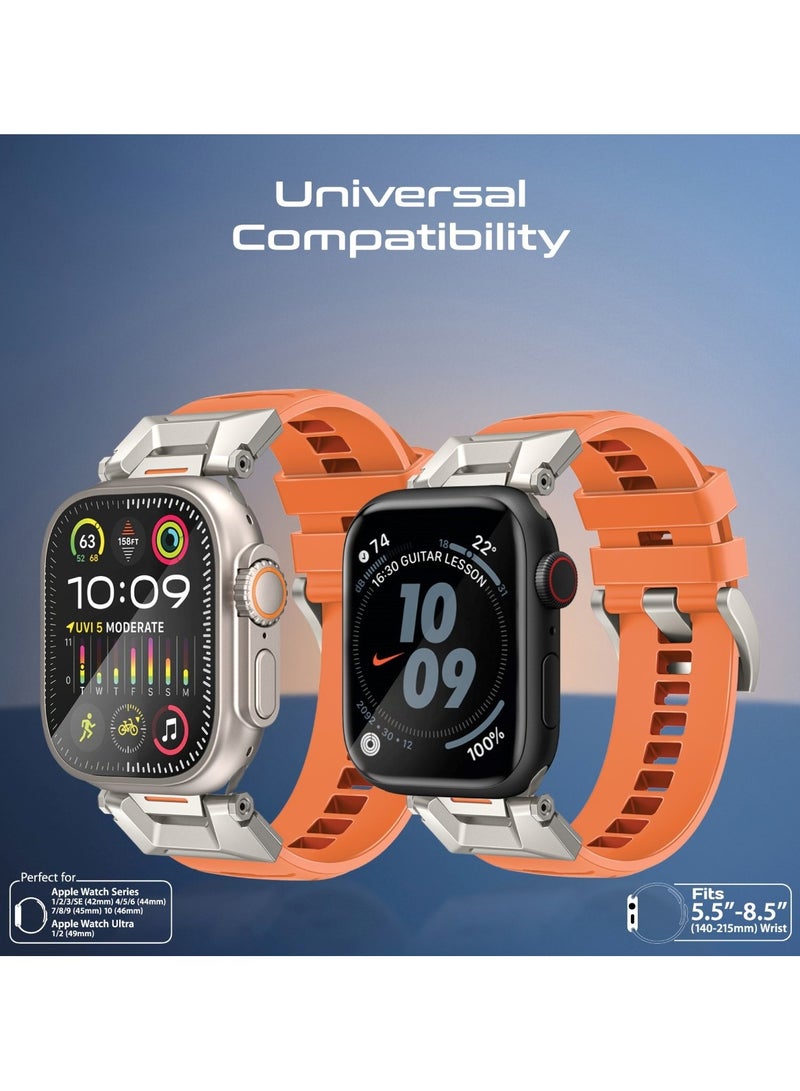 PROMATE Stylish Mechanical and Sporty Design Apple Watch Band with Flexible Multi-Hole Strap and Premium FKM Fluoro-Rubber, Universal Compatibility with All Apple Watch Sizes and Series, Long-Lasting Durability- SilicaBand-Pro Orange - Image 4