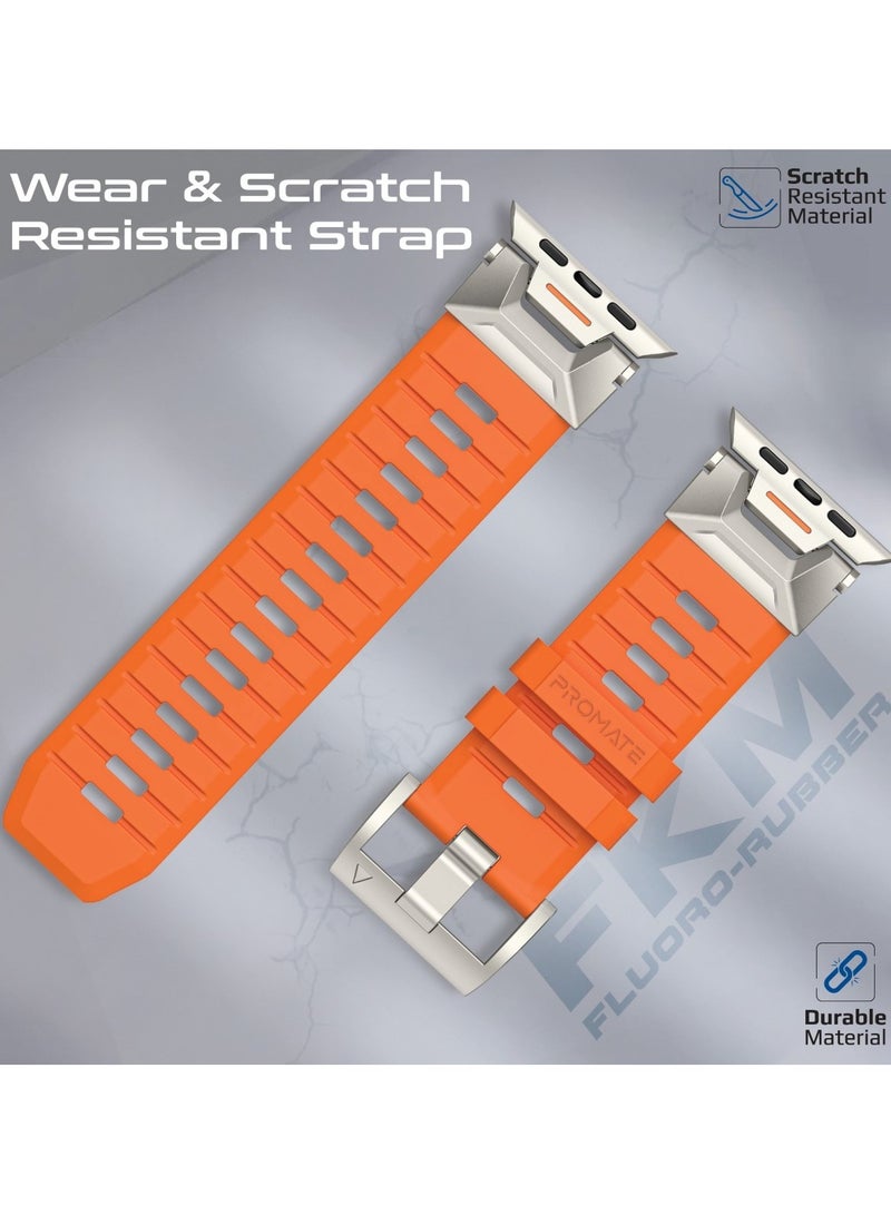 PROMATE Stylish Mechanical and Sporty Design Apple Watch Band with Flexible Multi-Hole Strap and Premium FKM Fluoro-Rubber, Universal Compatibility with All Apple Watch Sizes and Series, Long-Lasting Durability- SilicaBand-Pro Orange - Image 5