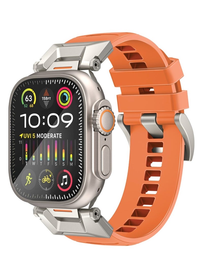 PROMATE Stylish Mechanical and Sporty Design Apple Watch Band with Flexible Multi-Hole Strap and Premium FKM Fluoro-Rubber, Universal Compatibility with All Apple Watch Sizes and Series, Long-Lasting Durability- SilicaBand-Pro Orange - Image 1