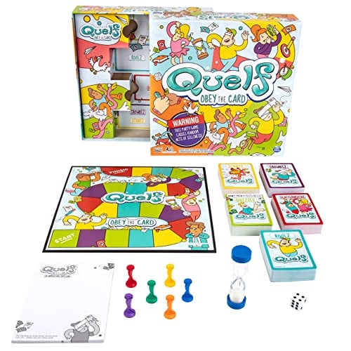 Spin Master Games Spin Master Quelf Board Game Party Game for Teens and Adults Obey The Cards to Win Family Game Night  300 Outrageous Action Cards Combines Quiz Questions Stunts Acting and Hilarious Rules - Image 1