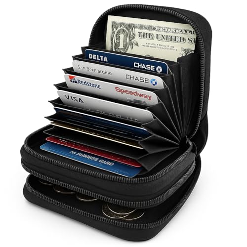 Marshal Genuine Leather Credit Card Holder Wallet Accordion Double Zipper with Id window - Image 4